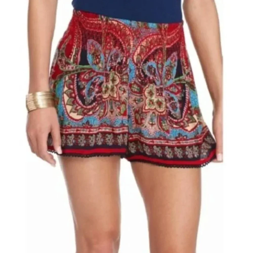 Patrons of Peace Red Smocked Waist Boho Shorts szM